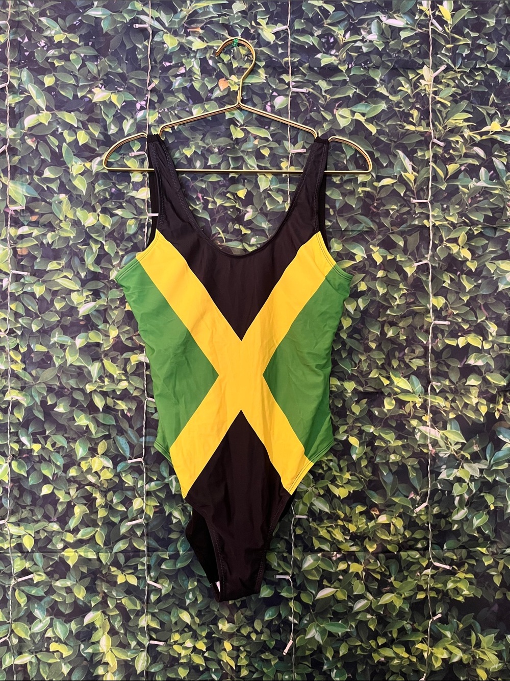 Women’s One-Piece Swimsuit in Black, Green & Yellow - Jamaica Flag Style